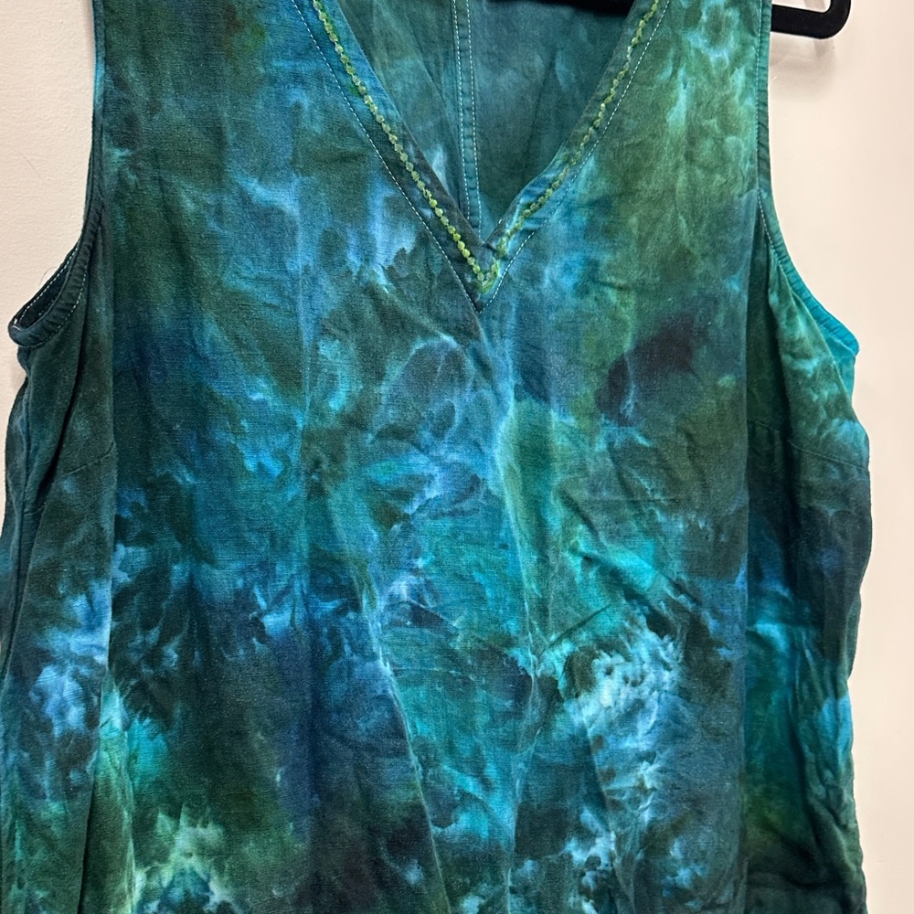J. Jill Green blue Linen Tie-Dye dress M Tall - Picture 3 of 6